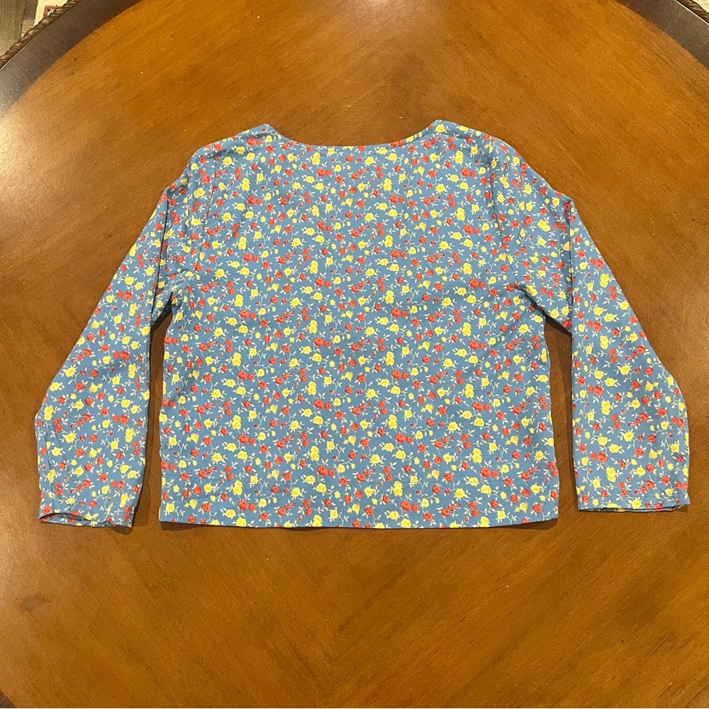 Reformation Arabella PJ Top Button Front Blouse Blue Floral Print Small Deep Vee - Picture 3 of 16